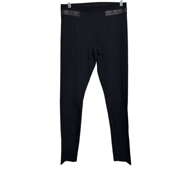 Helmut Lang Black Ponte Leather Trim Pants Leggings - Picture 1 of 5
